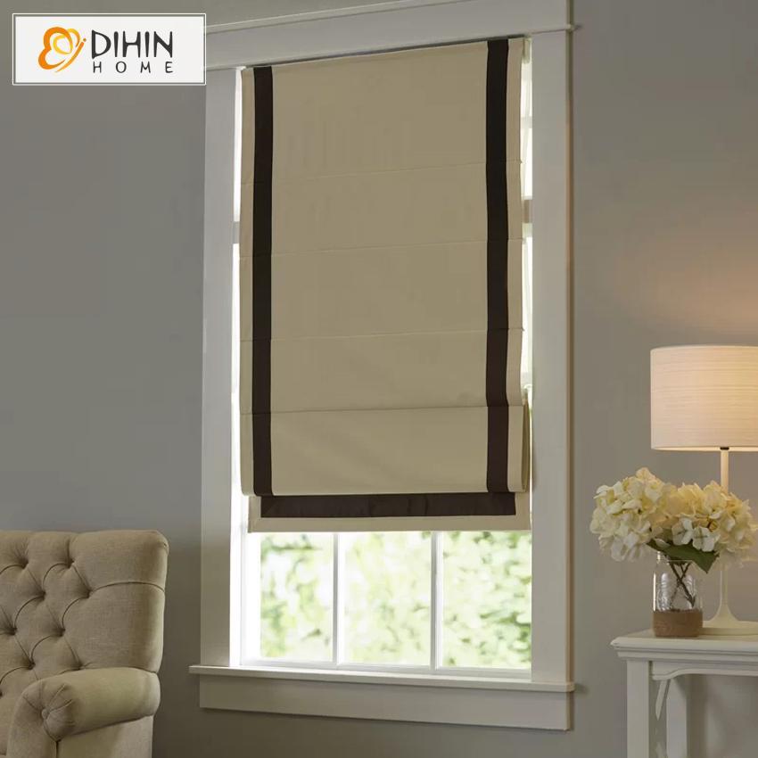 DIHINHOME Home Textile Roman Blind DIHIN HOME Elegant Black Edge Printed Roman Shades ,Easy Install Washable Curtains ,Customized Window Curtain Drape, 24"W X 64"