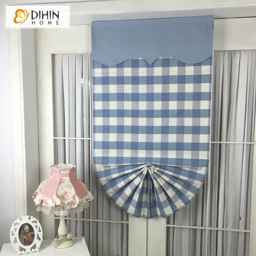 DIHINHOME Home Textile Roman Blind DIHIN HOME Elegant Square Printed Roman Shades,Easy Install Washable Curtains ,Customized Window Curtain Drape, 24"W X 64"