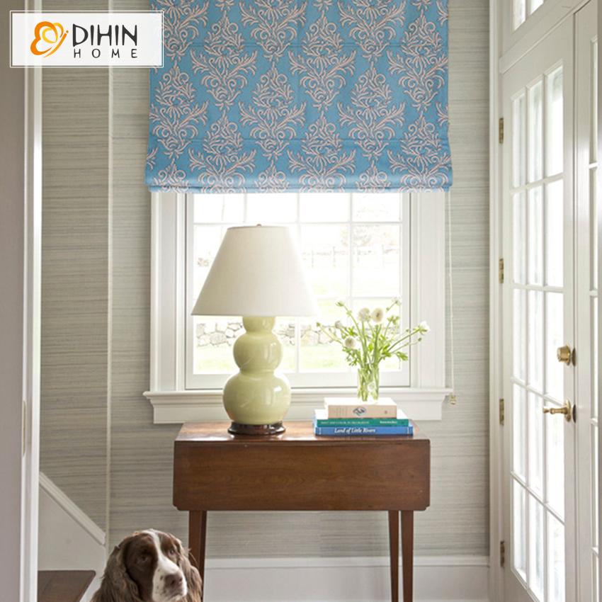 DIHIN HOME European Jacquard Printed Roman Shades ,Easy Install Washable Curtains ,Customized Window Curtain Drape, 24"W X 64"H