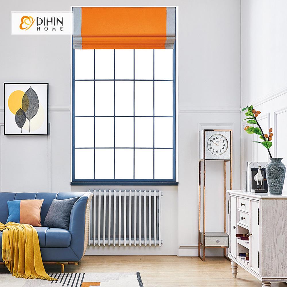 DIHINHOME Home Textile Roman Blind DIHIN HOME Exquisite Orange Printed Roman Shades ,Easy Install Washable Curtains ,Customized Window Curtain Drape, 24"W X 64"H