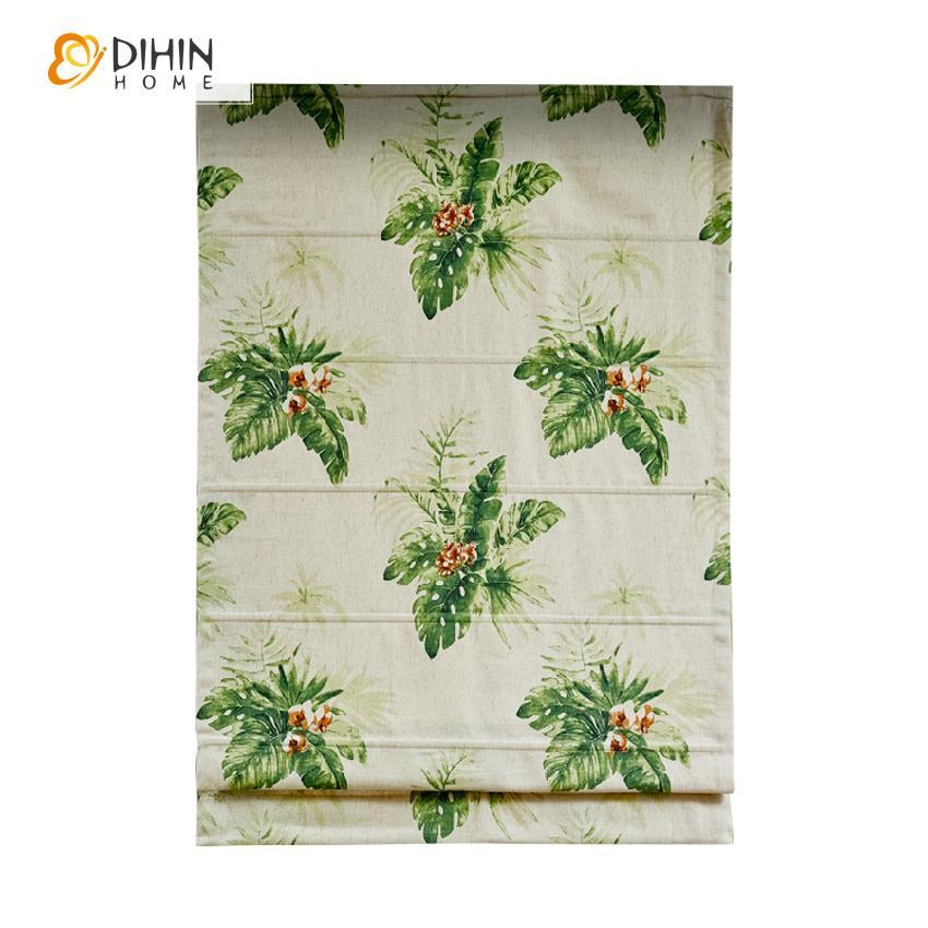 DIHINHOME Home Textile Roman Blind DIHIN HOME Flowers and Green Leaves Printed Roman Shades,Easy Install Washable Curtains ,Customized Window Curtain Drape, 24"W X 64"