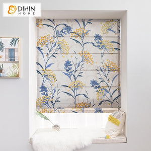 DIHINHOME Home Textile Roman Blind DIHIN HOME Garden Flowers Printed Roman Shades ,Easy Install Washable Curtains ,Customized Window Curtain Drape, 24"W X 64"H
