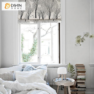 DIHIN HOME Garden Trees Printed Roman Shades ,Easy Install Washable Curtains ,Customized Window Curtain Drape, 24"W X 64"H