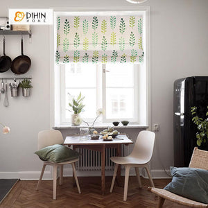 DIHINHOME Home Textile Roman Blind DIHIN HOME Green Plants Printed Roman Shades ,Easy Install Washable Curtains ,Customized Window Curtain Drape, 24"W X 64"H