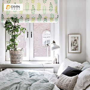 DIHINHOME Home Textile Roman Blind DIHIN HOME Green Plants Printed Roman Shades ,Easy Install Washable Curtains ,Customized Window Curtain Drape, 24"W X 64"H