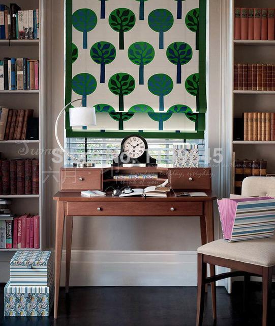 DIHINHOME Home Textile Roman Blind DIHIN HOME Green Tree Printed Roman Shades ,Easy Install Washable Curtains ,Customized Window Curtain Drape, 24"W X 64"H