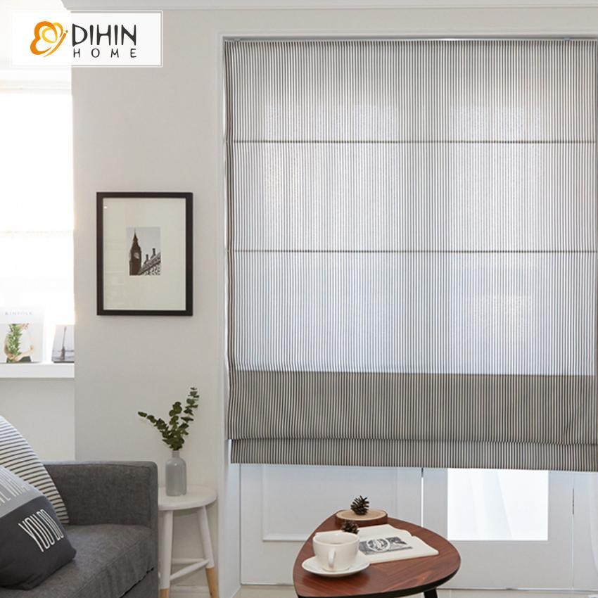 DIHINHOME Home Textile Roman Blind DIHIN HOME Grey Lines Printed Modern Roman Shades ,Easy Install Washable Curtains ,Customized Window Curtain Drape, 24"W X 64"