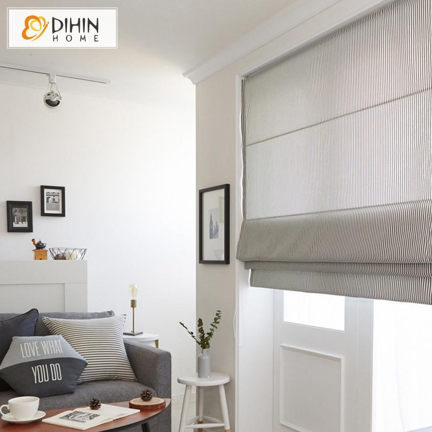 DIHINHOME Home Textile Roman Blind DIHIN HOME Grey Lines Printed Modern Roman Shades ,Easy Install Washable Curtains ,Customized Window Curtain Drape, 24"W X 64"