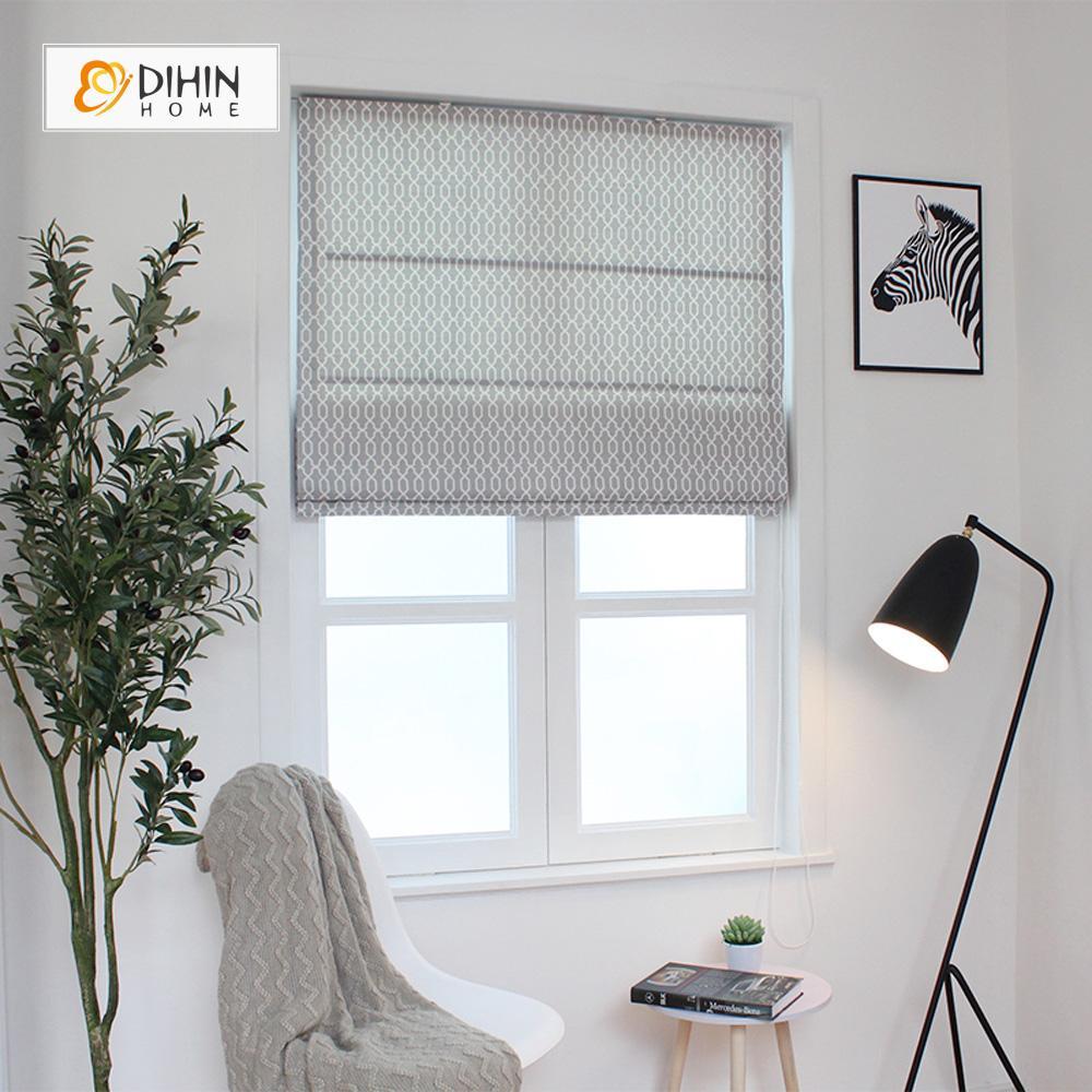 DIHINHOME Home Textile Roman Blind DIHIN HOME Grey Lines Printed Roman Shades ,Easy Install Washable Curtains ,Customized Window Curtain Drape, 24"W X 64"H
