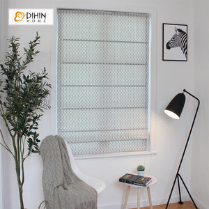 DIHINHOME Home Textile Roman Blind DIHIN HOME Grey Lines Printed Roman Shades ,Easy Install Washable Curtains ,Customized Window Curtain Drape, 24"W X 64"H
