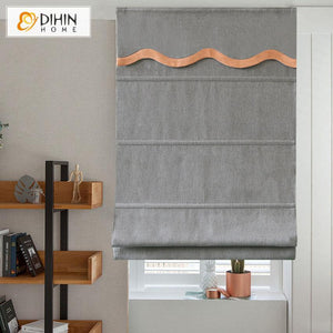 DIHINHOME Home Textile Roman Blind DIHIN HOME Grey Printed Roman Shades Wavy Valance,Easy Install Washable Curtains ,Customized Window Curtain Drape, 24"W X 64"