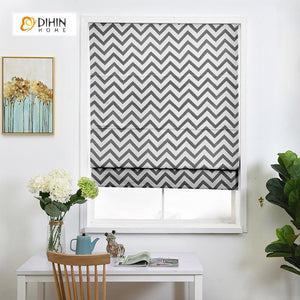 DIHINHOME Home Textile Roman Blind DIHIN HOME Grey Wave Printed Roman Shades ,Easy Install Washable Curtains ,Customized Window Curtain Drape, 24"W X 64"H