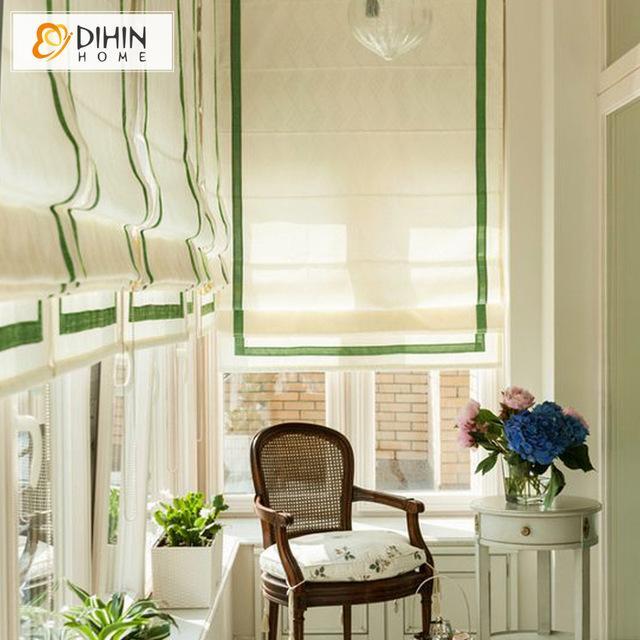DIHINHOME Home Textile Roman Blind DIHIN HOME Highquality Green Stripes Printed Roman Shades ,Easy Install Washable Curtains ,Customized Window Curtain Drape, 24"W X 64"H