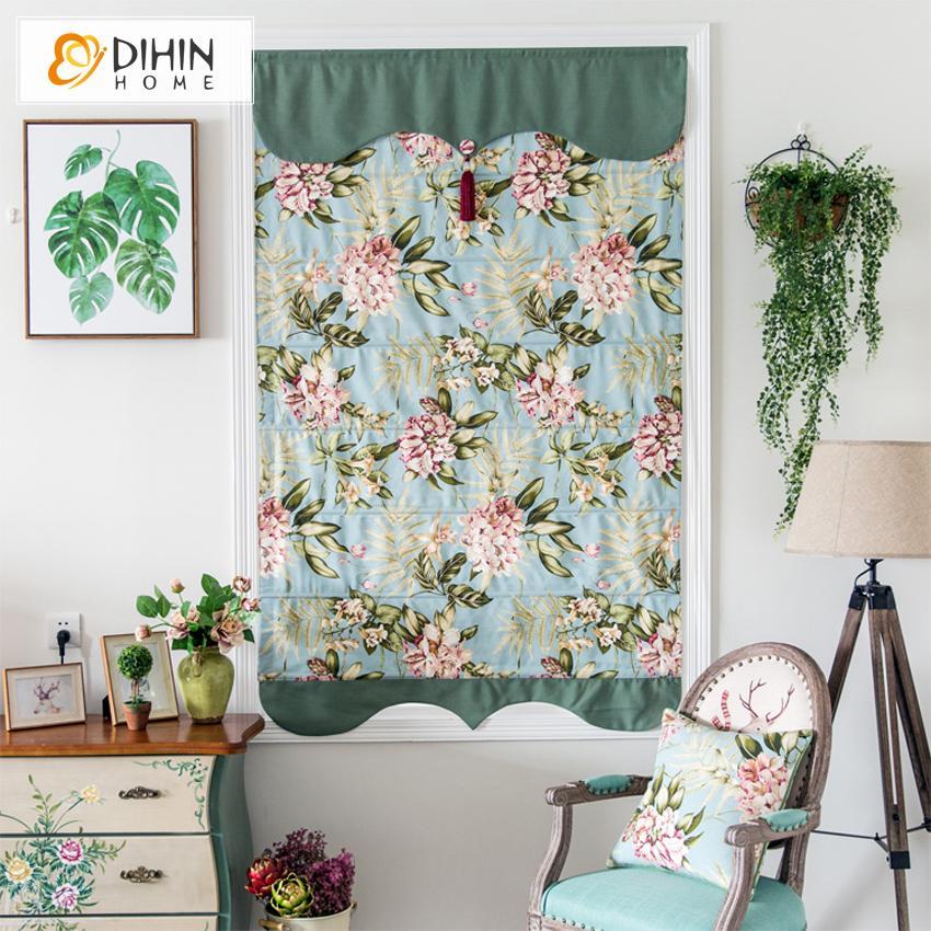 DIHINHOME Home Textile Roman Blind DIHIN HOME Huge Flowers Printed Roman Shades,Easy Install Washable Curtains ,Customized Window Curtain Drape, 24"W X 64"