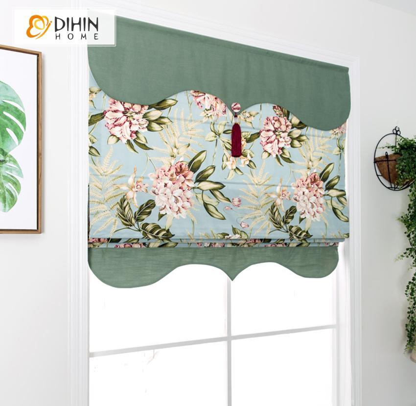 DIHINHOME Home Textile Roman Blind DIHIN HOME Huge Flowers Printed Roman Shades,Easy Install Washable Curtains ,Customized Window Curtain Drape, 24"W X 64"