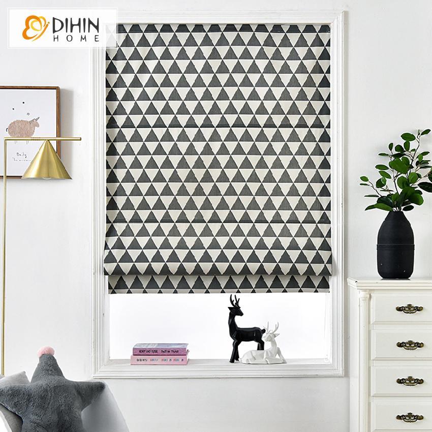 DIHINHOME Home Textile Roman Blind DIHIN HOME Intensive Triangle Printed Roman Shades,Easy Install Washable Curtains ,Customized Window Curtain Drape, 24"W X 64"