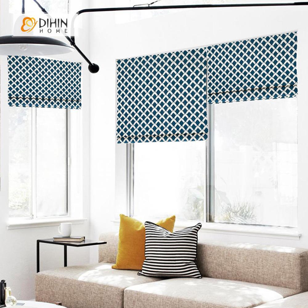 DIHINHOME Home Textile Roman Blind DIHIN HOME Intensive White Patterns Printed Roman Shades ,Easy Install Washable Curtains ,Customized Window Curtain Drape, 24"W X 64"H