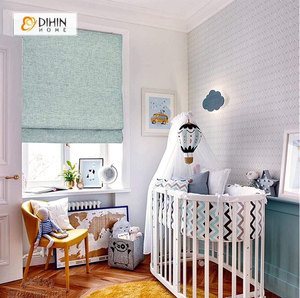 DIHINHOME Home Textile Roman Blind DIHIN HOME Light Blue Printed Roman Shades ,Easy Install Washable Curtains ,Customized Window Curtain Drape, 24"W X 64"H