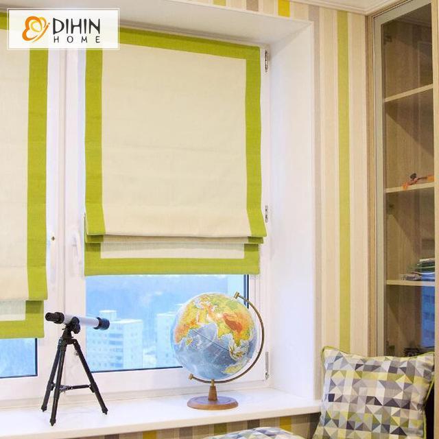 DIHINHOME Home Textile Roman Blind DIHIN HOME Light Green Stripes Printed Roman Shades ,Easy Install Washable Curtains ,Customized Window Curtain Drape, 24"W X 64"H