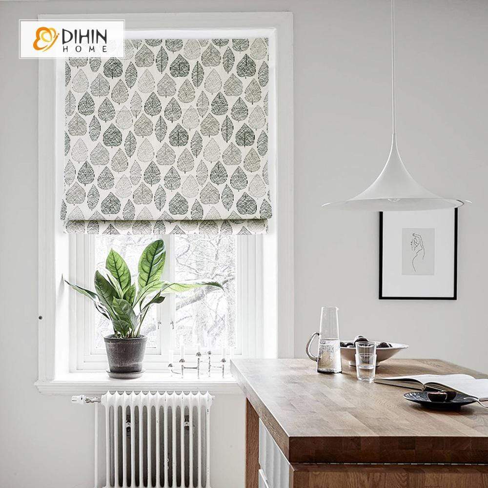 DIHINHOME Home Textile Roman Blind DIHIN HOME Lined leaves Printed Roman Shades ,Easy Install Washable Curtains ,Customized Window Curtain Drape, 24"W X 64"H