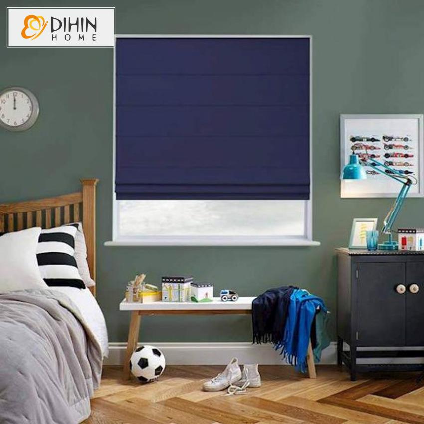 DIHIN HOME Modern Blue Color Roman Shades ,Easy Install Washable Curtains ,Customized Window Curtain Drape, 24"W X 64"H