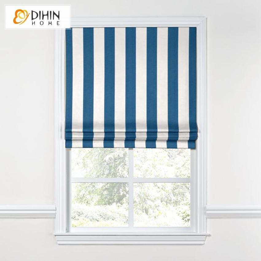 DIHIN HOME Modern Blue Stripes Roman Shades ,Easy Install Washable Curtains ,Customized Window Curtain Drape, 24"W X 64"H