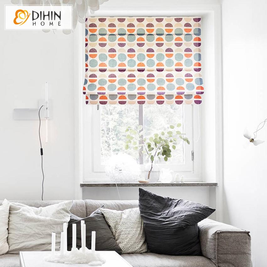 DIHIN HOME Modern Colorful Circles Printed Roman Shades ,Easy Install Washable Curtains ,Customized Window Curtain Drape, 24"W X 64"H