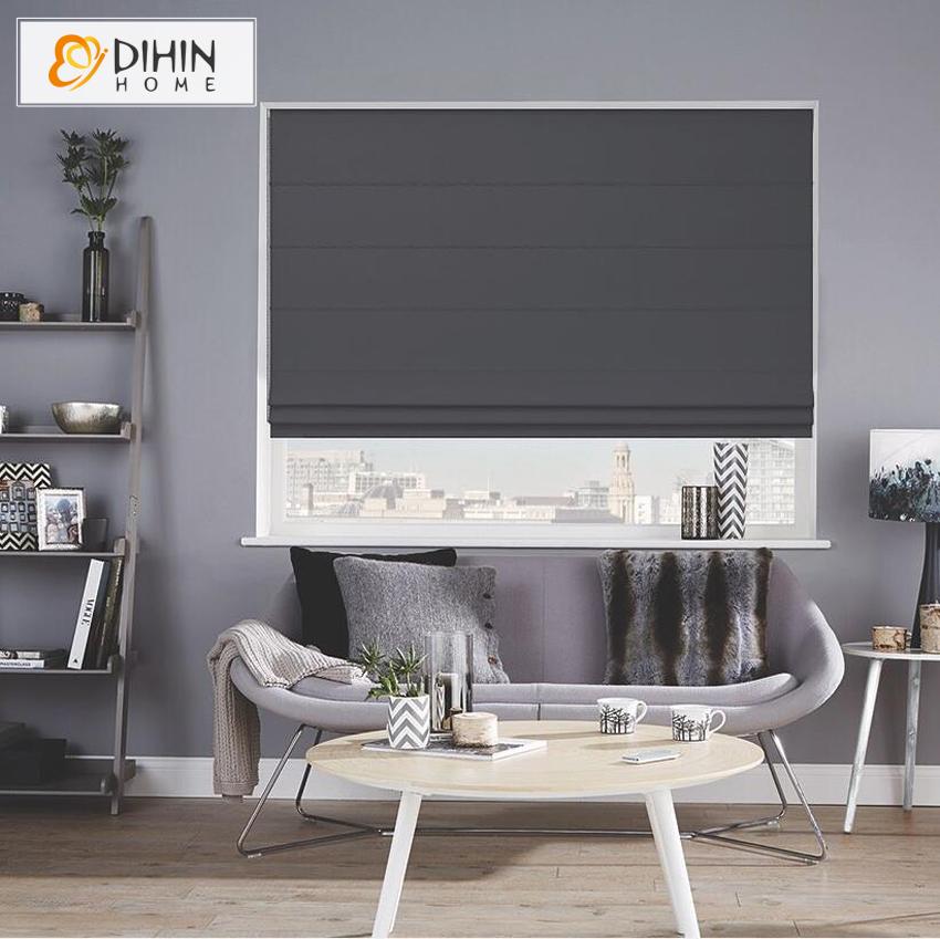 DIHIN HOME Modern Dark Gray Color Roman Shades ,Easy Install Washable Curtains ,Customized Window Curtain Drape, 24"W X 64"H