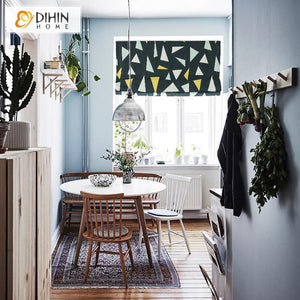 DIHIN HOME Modern Fashion Triangle Printed Roman Shades ,Easy Install Washable Curtains ,Customized Window Curtain Drape, 24"W X 64"H