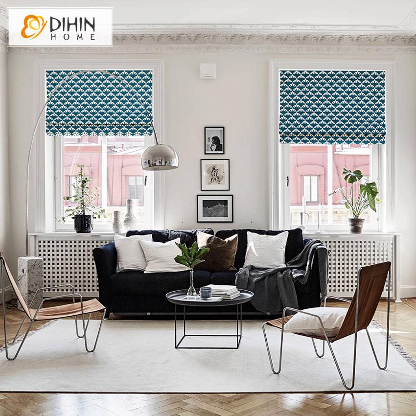 DIHIN HOME Modern Feature Geometry Printed Roman Shades ,Easy Install Washable Curtains ,Customized Window Curtain Drape, 24"W X 64"H