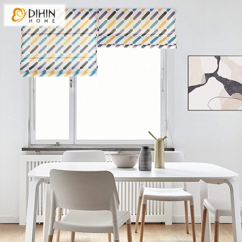 DIHINHOME Home Textile Roman Blind DIHIN HOME Modern Geometric Printed Roman Shades ,Easy Install Washable Curtains ,Customized Window Curtain Drape, 24"W X 64"H