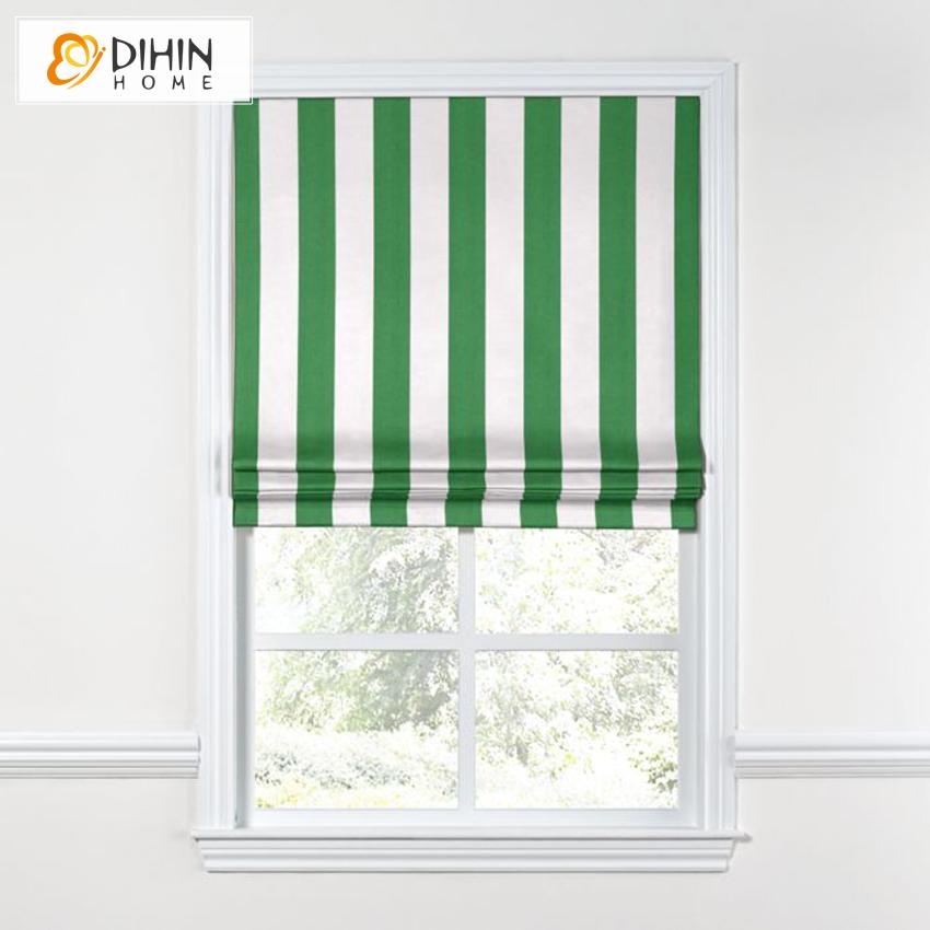DIHIN HOME Modern Green Stripes Roman Shades ,Easy Install Washable Curtains ,Customized Window Curtain Drape, 24"W X 64"H