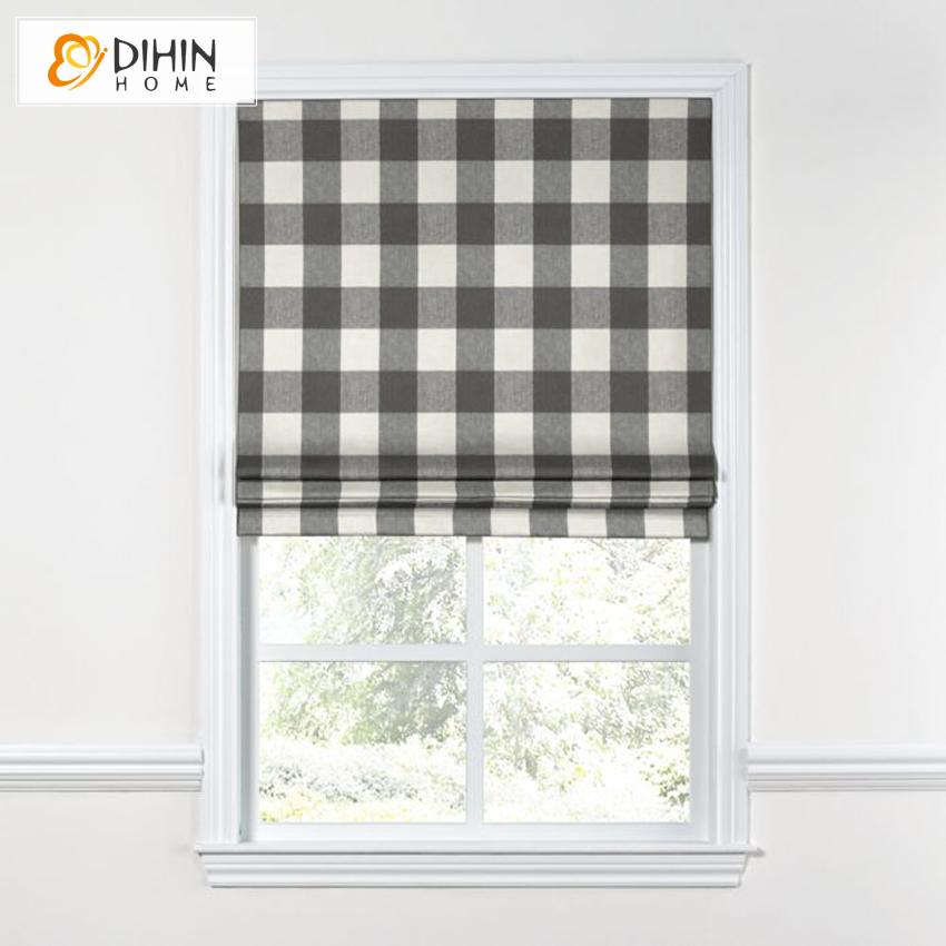 DIHIN HOME Modern Grey Plaid Roman Shades ,Easy Install Washable Curtains ,Customized Window Curtain Drape, 24"W X 64"H