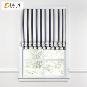 DIHIN HOME Modern Small Blue Stripes Roman Shades ,Easy Install Washable Curtains ,Customized Window Curtain Drape, 24"W X 64"H
