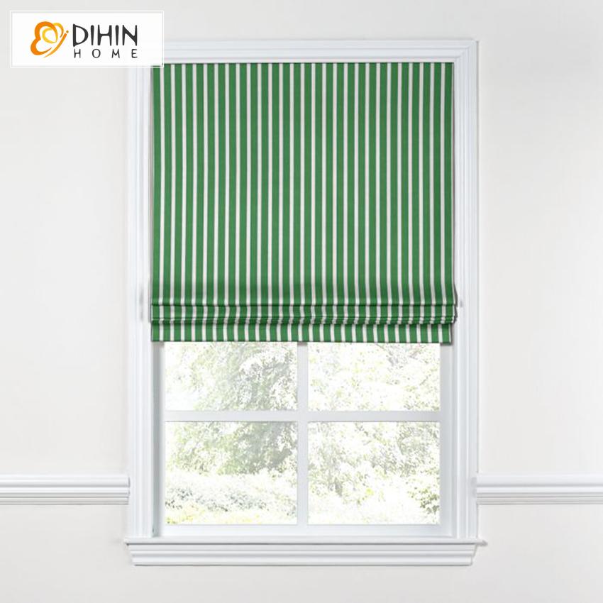 DIHIN HOME Modern Small Green Stripes Roman Shades ,Easy Install Washable Curtains ,Customized Window Curtain Drape, 24"W X 64"H