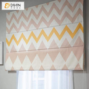 DIHINHOME Home Textile Roman Blind DIHIN HOME Modern Waves Printed Roman Shades ,Easy Install Washable Curtains ,Customized Window Curtain Drape, 24"W X 64"H