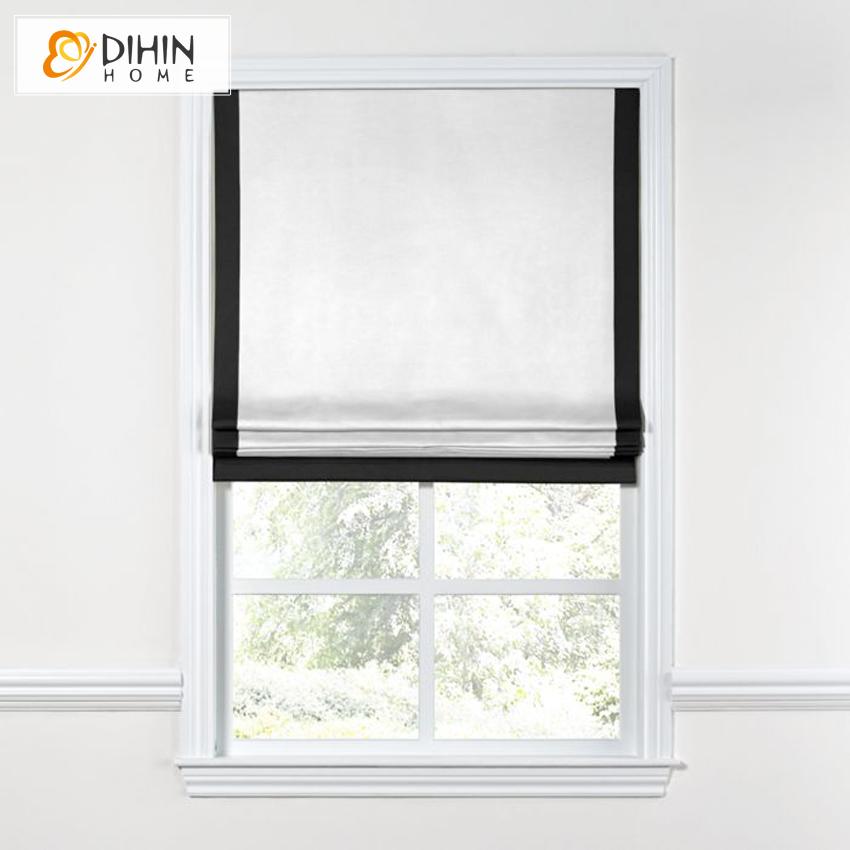 DIHIN HOME Modern White Color With Black Band Roman Shades ,Easy Install Washable Curtains ,Customized Window Curtain Drape, 24"W X 64"H