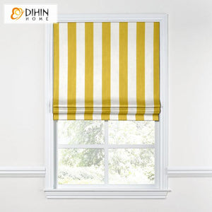 DIHIN HOME Modern Yellow Stripes Roman Shades ,Easy Install Washable Curtains ,Customized Window Curtain Drape, 24"W X 64"H