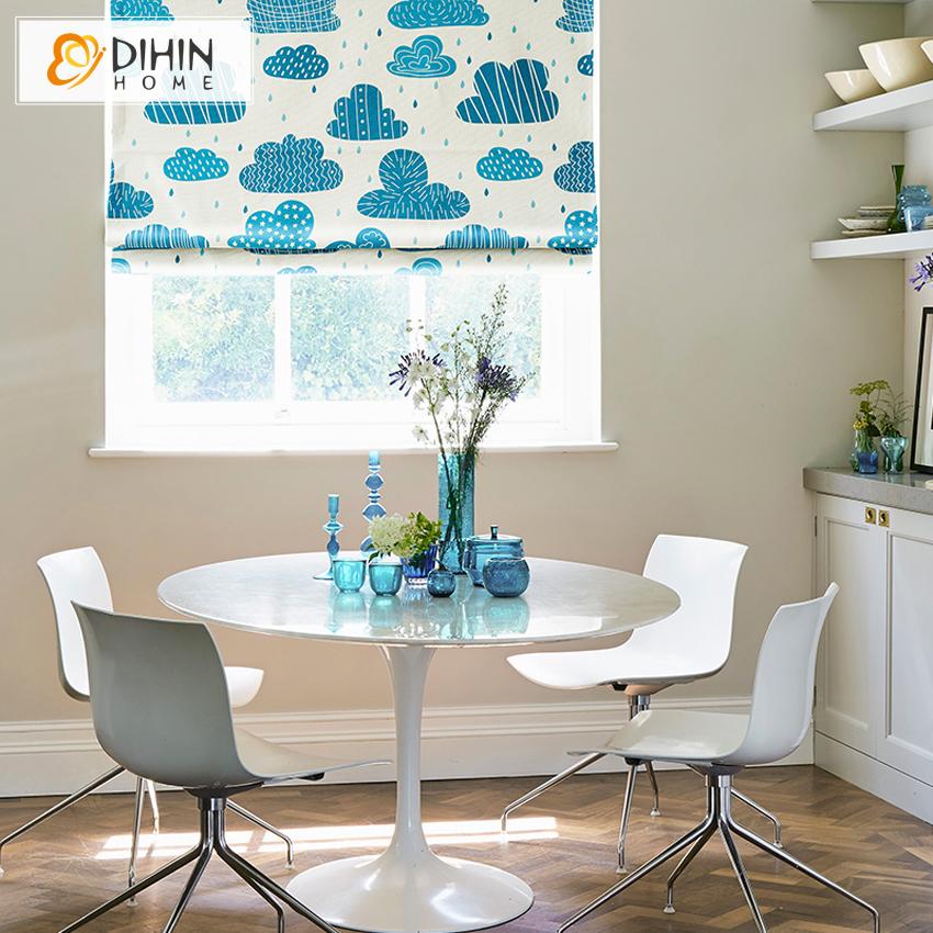 DIHIN HOME Nature Blue Clouds Printed Roman Shades ,Easy Install Washable Curtains ,Customized Window Curtain Drape, 24"W X 64"H
