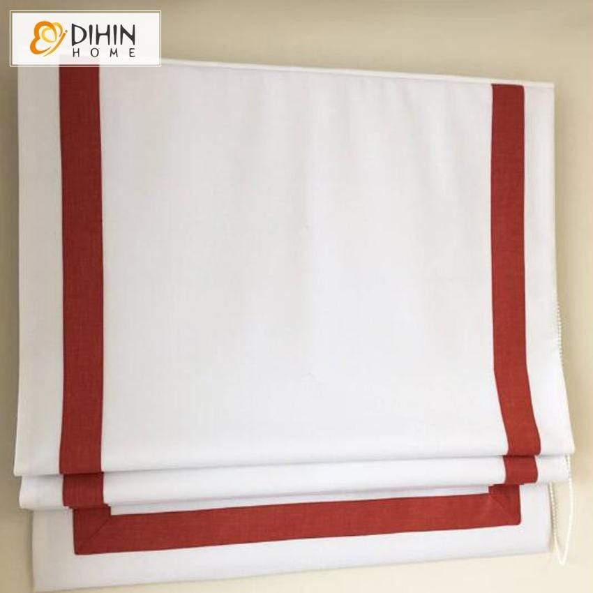 DIHINHOME Home Textile Roman Blind DIHIN HOME Neat Red Stripes Edge Printed Roman Shades,Easy Install Washable Curtains ,Customized Window Curtain Drape, 24"W X 64"
