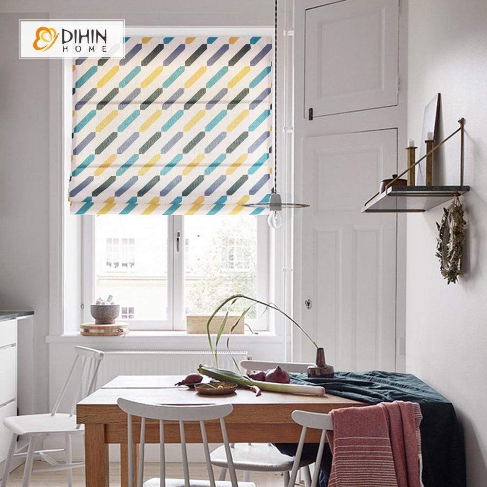 DIHINHOME Home Textile Roman Blind DIHIN HOME Oblique Lines Printed Roman Shades ,Easy Install Washable Curtains ,Customized Window Curtain Drape, 24"W X 64"H