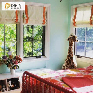 DIHINHOME Home Textile Roman Blind DIHIN HOME Orange Stripes Edge Printed Roman Shades,Easy Install Washable Curtains ,Customized Window Curtain Drape, 24"W X 64"