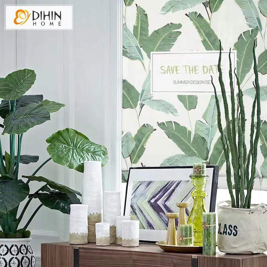 DIHINHOME Home Textile Roman Blind DIHIN HOME Pastoral Banana Tree Printed Roman Shades ,Easy Install Washable Curtains ,Customized Window Curtain Drape, 24"W X 64"H