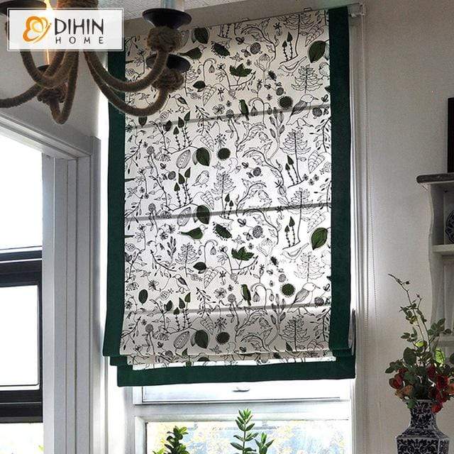 DIHINHOME Home Textile Roman Blind DIHIN HOME Pastoral Printed Roman Shades ,Easy Install Washable Curtains ,Customized Window Curtain Drape, 24"W X 64"H