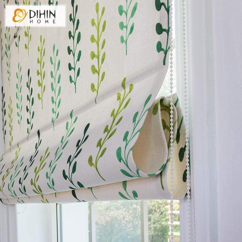 DIHINHOME Home Textile Roman Blind DIHIN HOME Pastoral Small Trees Printed Roman Shades ,Easy Install Washable Curtains ,Customized Window Curtain Drape, 24"W X 64"H