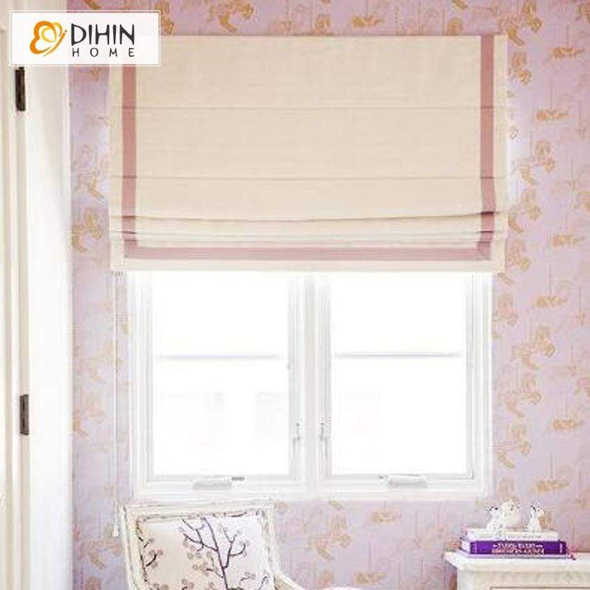 DIHINHOME Home Textile Roman Blind DIHIN HOME Pink Stripes Edge Printed Roman Shades,Easy Install Washable Curtains ,Customized Window Curtain Drape, 24"W X 64"