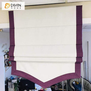 DIHINHOME Home Textile Roman Blind DIHIN HOME Purple Edge Printed Roman Shades ,Easy Install Washable Curtains ,Customized Window Curtain Drape, 24"W X 64"