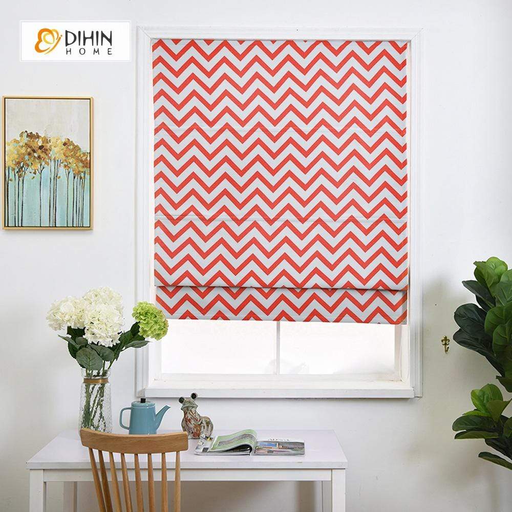 DIHINHOME Home Textile Roman Blind DIHIN HOME Red Wave Printed Roman Shades ,Easy Install Washable Curtains ,Customized Window Curtain Drape, 24"W X 64"H