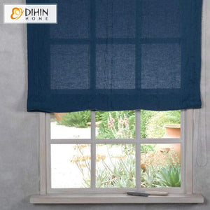 DIHINHOME Home Textile Roman Blind DIHIN HOME Retro Blue Printed Roman Shades,Easy Install Washable Curtains ,Customized Window Curtain Drape, 24"W X 64"