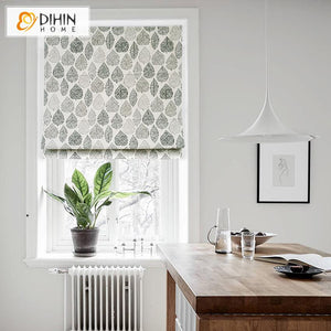 DIHIN HOME Retro Leaves Printed Roman Shades ,Easy Install Washable Curtains ,Customized Window Curtain Drape, 24"W X 64"H